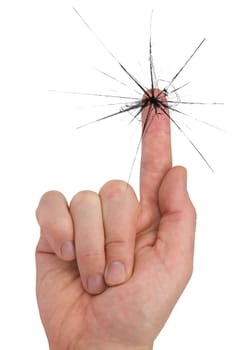 aggression concept. hand&#039 s finger pushing and breaking glass
