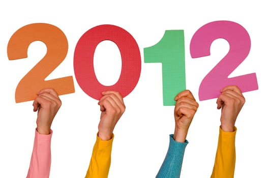 hands with color numbers shows  year 2012