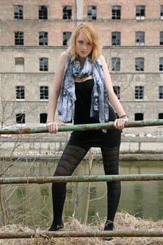 Behind the railing