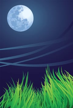 full moon night illustrations, blue moon, windy and urban setting.