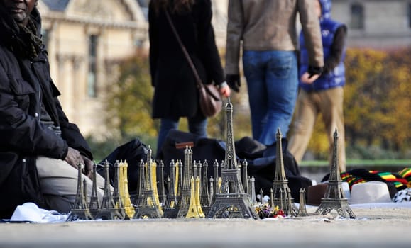 Selling eiffel Tower replicas, Paris, France