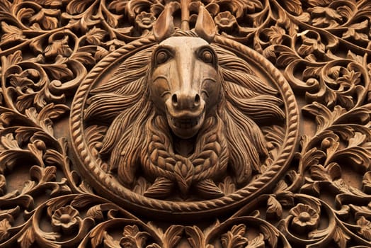 Horse head wood sculpture