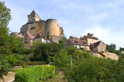 Castelnaud, the village and its castle. French village in the Perigord region where the war took place 100 years