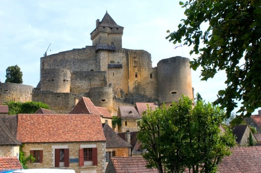Castelnaud, the village and its castle. French village in the Perigord region where the war took place 100 years