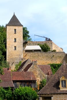 Castelnaud, the village and its castle. French village in the Perigord region where the war took place 100 years
