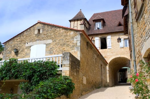 Castelnaud, the village and its castle. French village in the Perigord region where the war took place 100 years
