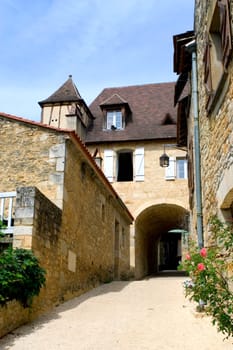 Castelnaud, the village and its castle. French village in the Perigord region where the war took place 100 years
