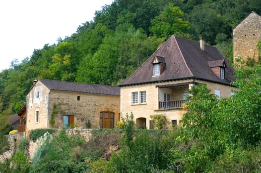 Castelnaud, the village and its castle. French village in the Perigord region where the war took place 100 years