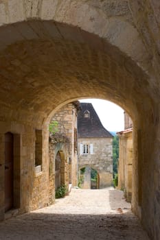 Castelnaud, the village and its castle. French village in the Perigord region where the war took place 100 years