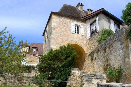 Castelnaud, the village and its castle. French village in the Perigord region where the war took place 100 years