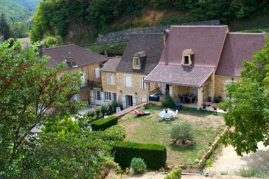Castelnaud, the village and its castle. French village in the Perigord region where the war took place 100 years
