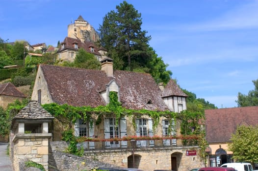 Castelnaud, the village and its castle. French village in the Perigord region where the war took place 100 years
