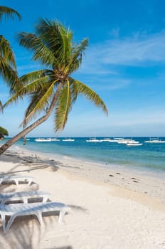 two beach chairs on a tropical beach