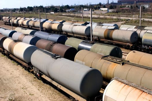 oil trains in the French industrial park of Fos on sea beside Marseille