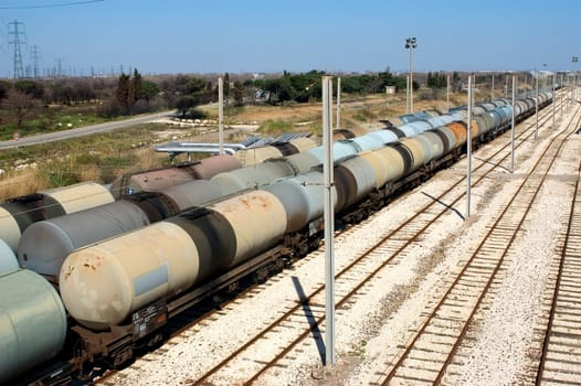 oil trains in the French industrial park of Fos on sea beside Marseille