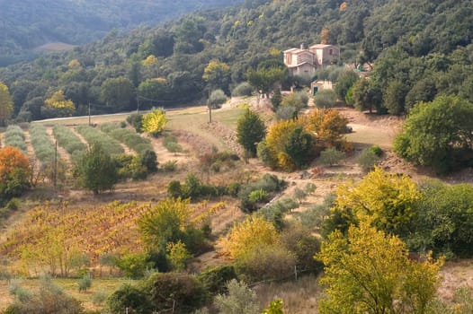 French landscape of the Cevennes in autumn