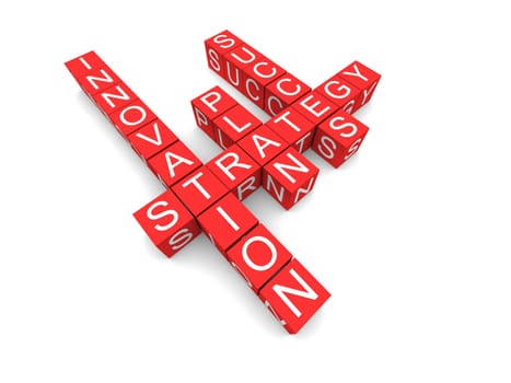 Business concepts in crossword,  featured words are: innovation, plan, success, strategy.