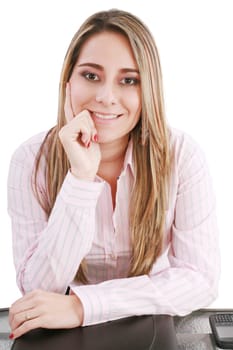 portrait of a young business woman with papers in the office