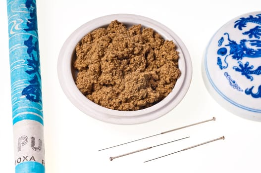 Acupuncture needles and moxa wool