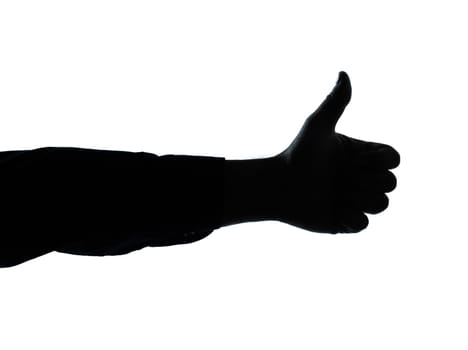 one caucasian close up detail one man hand thumb up gesture silhouette in studio isolated on white background