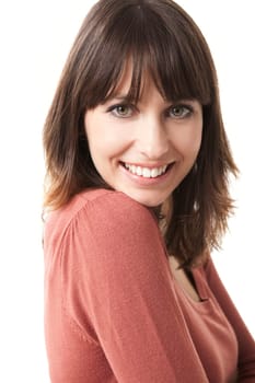 Beautiful woman looking at the camera, isolated on a white background