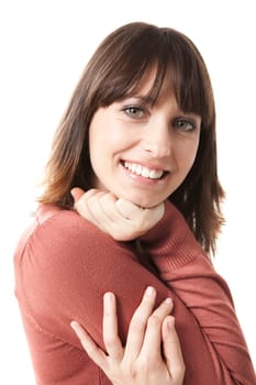 Beautiful woman looking at the camera, isolated on a white background