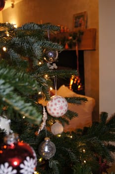Baubles hanging from the Christmas tree