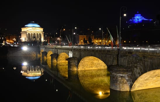 Church Gran Madre in Torino, Italy at night