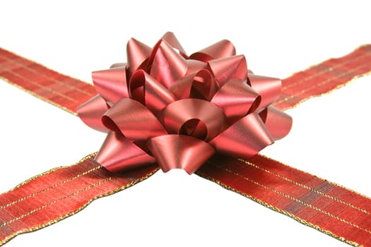 red cross ribbon with bow over a white background