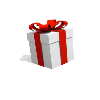White gift with red ribbon,3d illustration