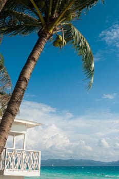white life guard tower on Boracay white beach, Philippines