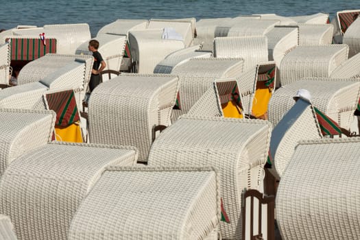 Tightly spaced beach chairs on the beach of Sellin,Rügen