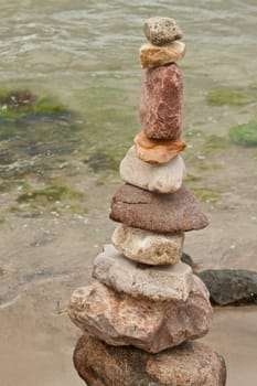Stone turrets on the beach of the Baltic Sea near Göhren