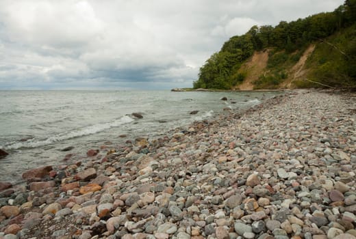 Coarse pebble beach in Göhren on the Baltic Sea