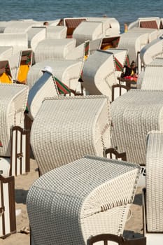 Tightly spaced beach chairs on the beach of Sellin,Rügen