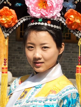 Woman of Manchuria,portrait of Chinese woman in traditional costume