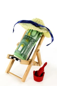a deckchair with a roll of euro bills