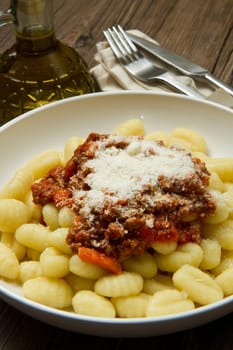 gnocchi with bolognese sauce plate