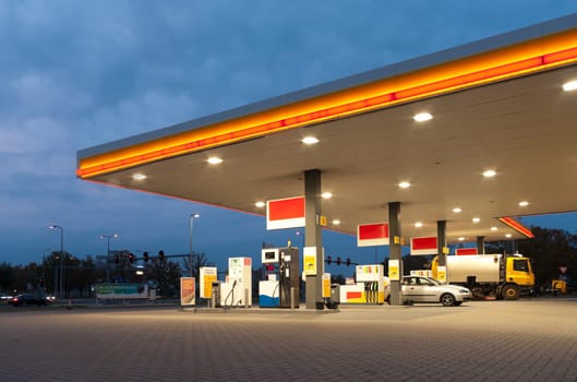 gas station at evening