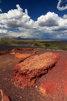 Strange rocky landscape at Craters of the Moon National Monument of Idaho.