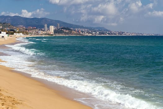 Beautiful Blue Sky and Badalona Spain Coast and Beach