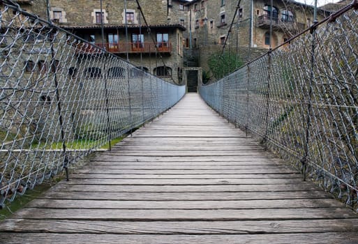 landscape at Rupit ( historical town at Catalonia ) suspension bridge