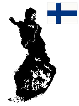Detailed map of Finland with islands, rivers and lakes. Isolated objects over white background.
