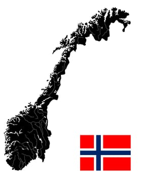 Very detailed Norway map and flag against white background