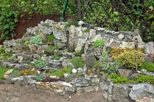 colorful rock garden in early spring