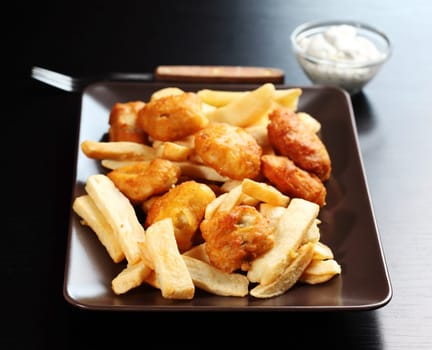 Fried fish and chips with remoulade