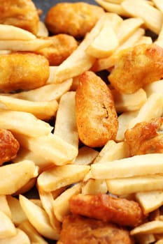 Fried fish and chips baking tray