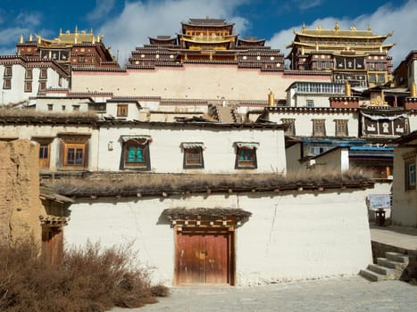 Shangri-La,China,Ganden Monastery Sumtseling Gompa with Old Town