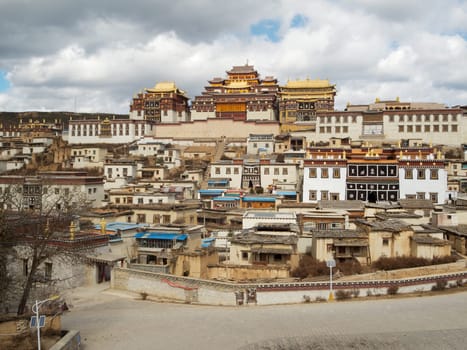 Shangri-La,China,Ganden Monastery Sumtseling Gompa with Old Town
