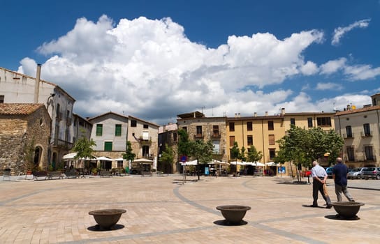 View of the square of Besalu. Province of Gerona. Catalonia, Spain.